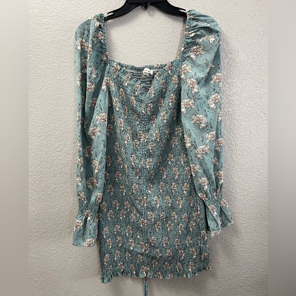 Blush Womens Light Blue Floral Mini Dress with Ruching Size XL